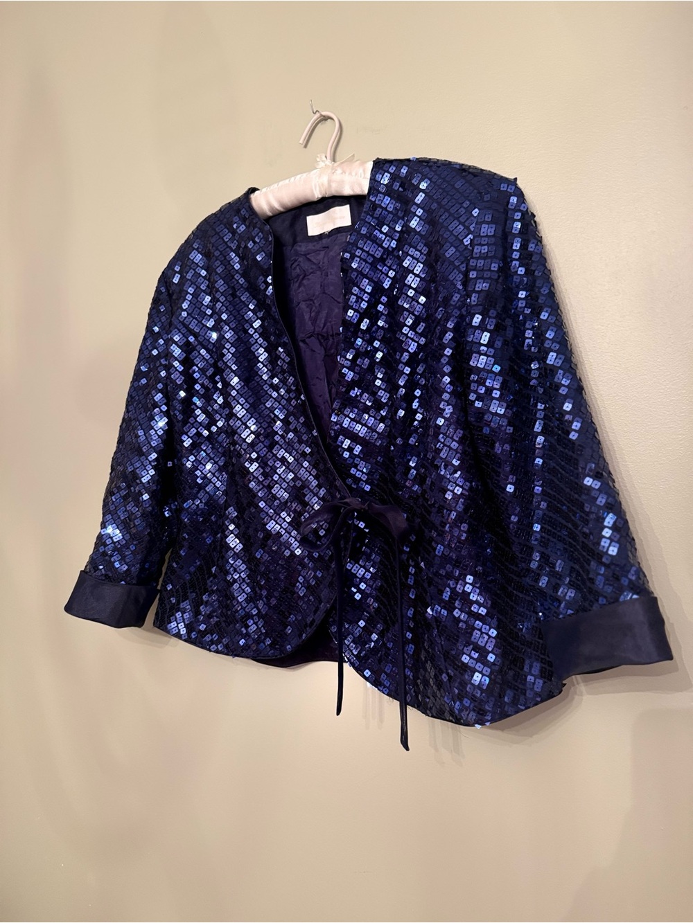 Karen  Lawrence by Matthew  Vintage Blue Sequin Side-Tie Evening Blazer Jacket